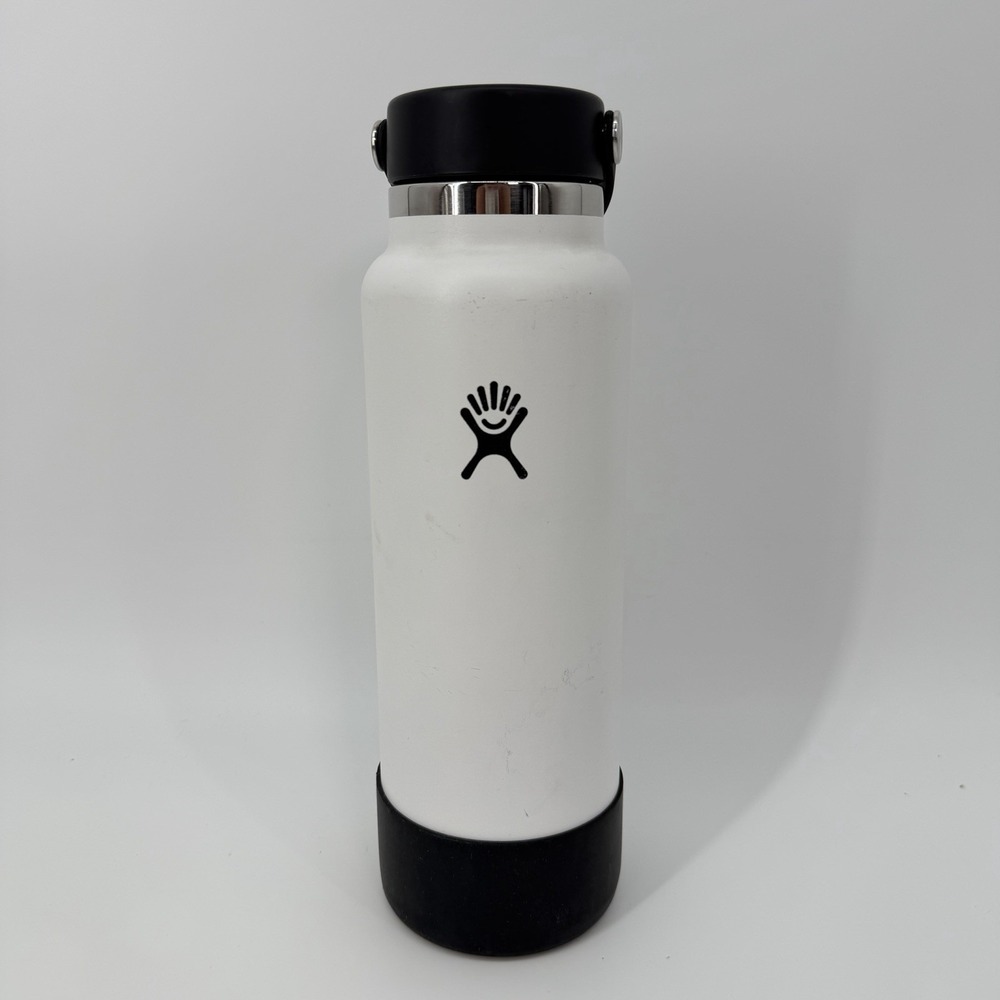 Hydro Flask 40oz Wide Mouth Water Bottle White Black Insulated Used See Photos